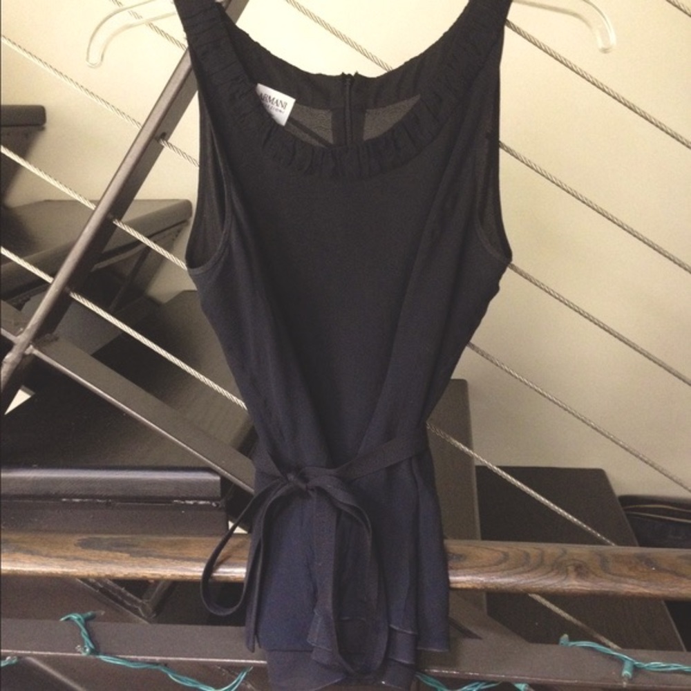 ARMANI COLLECTION Black Tie-Waist Wrap Blouse Size 4 Silk Blend Elegant Tunic